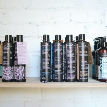 Shampoo bottles on shelf